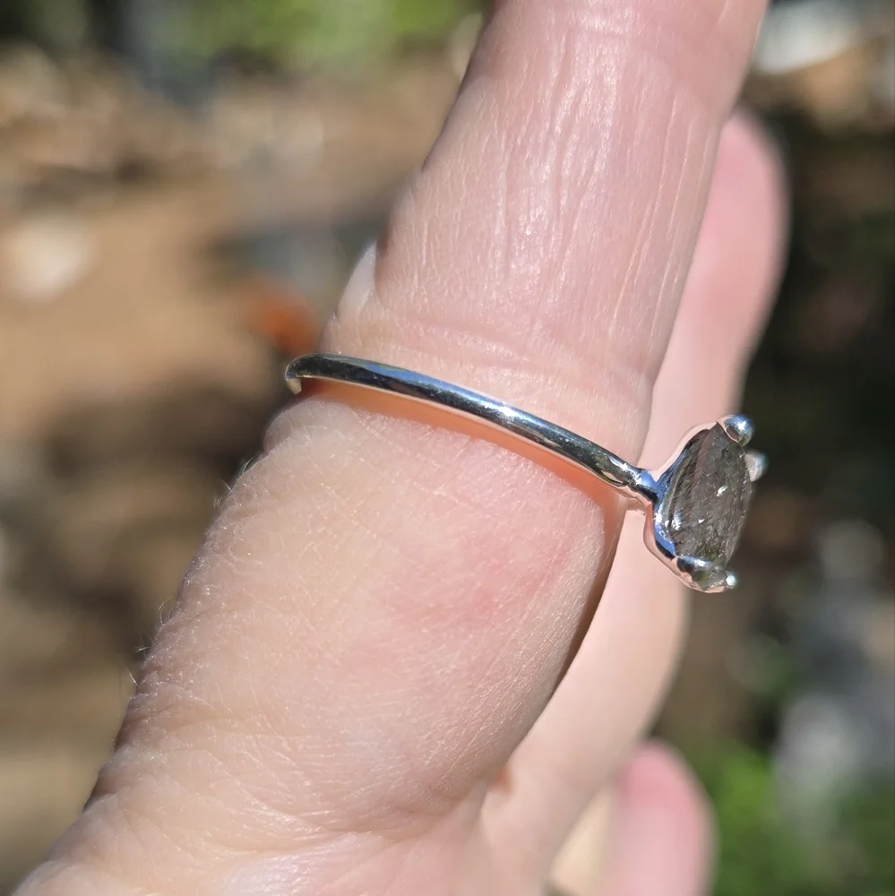 Rutilated Quarts Natural 3.5k Solitaire Emerald  Cut Sterling Ring Sz7.5 - Picture 12 of 12